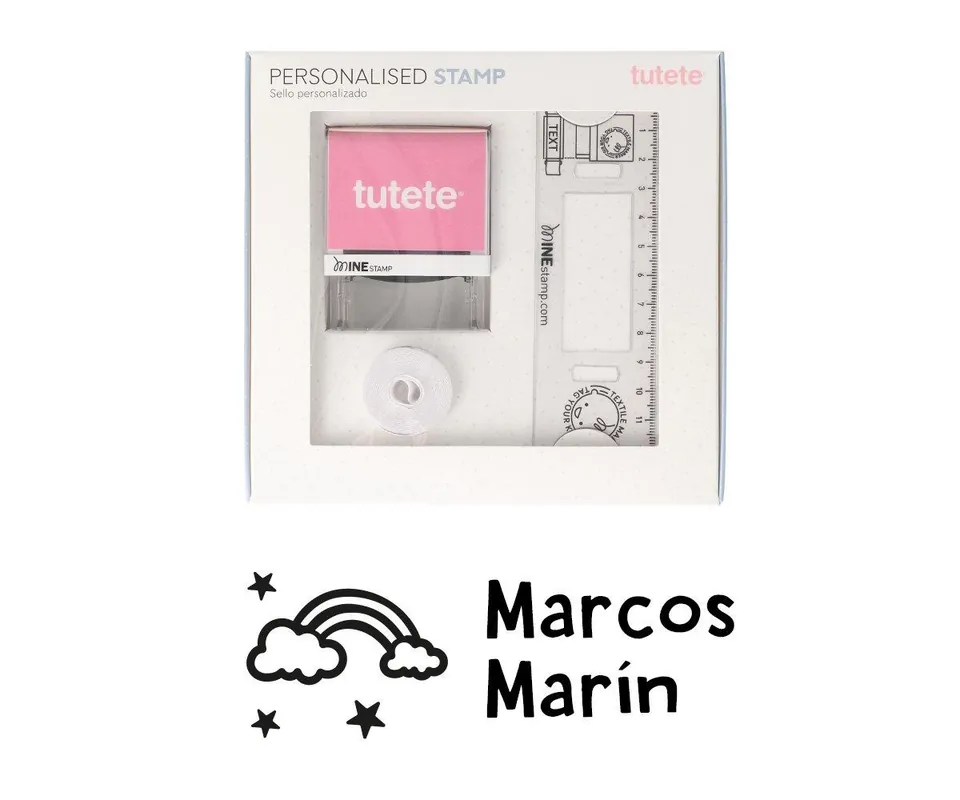 Sello Personalizado Nube Arcoiris + Cinta Blanca para Ropa Oscura