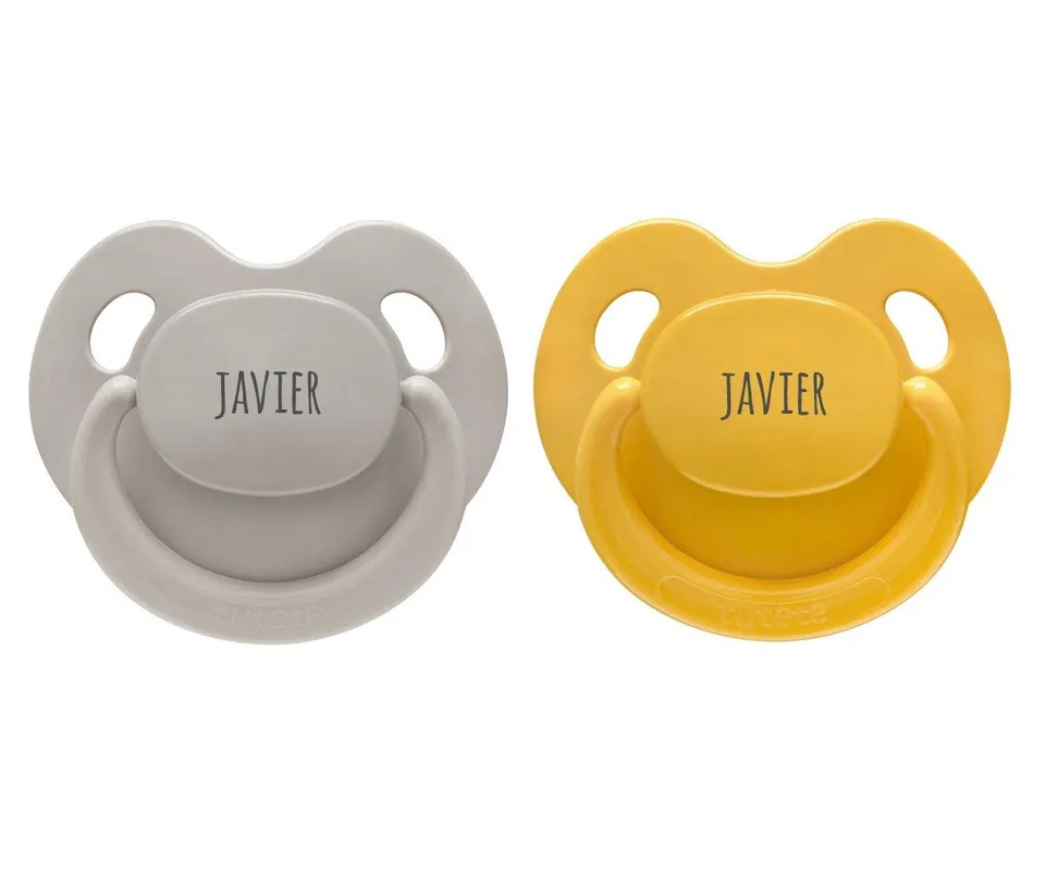 2 CHUPETES PERSONALIZADOS RETRO NORDIC MUSTARD